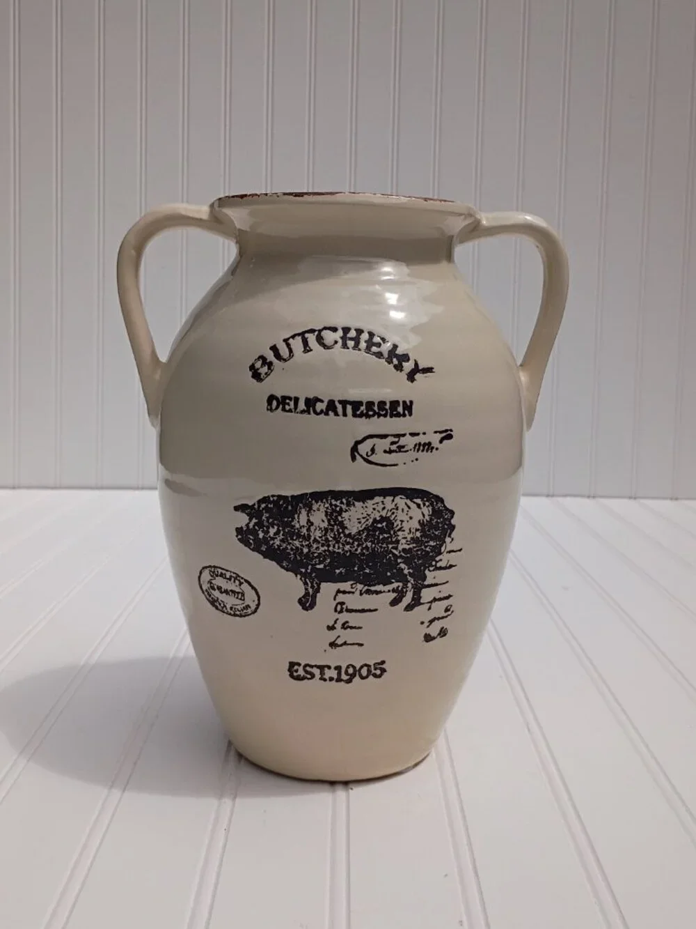 Farmhouse Ceramic Pig Vase Butchery Delicatessen Double Handle Jug Country 10.5